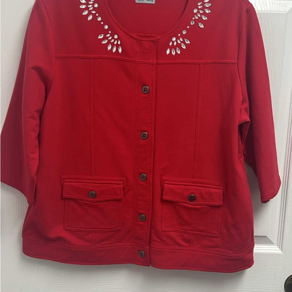 Red Embellished Women's light jacket Never worn PXL.